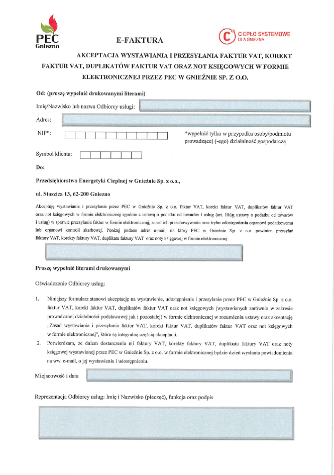 Formularz akceptacji e-faktur
